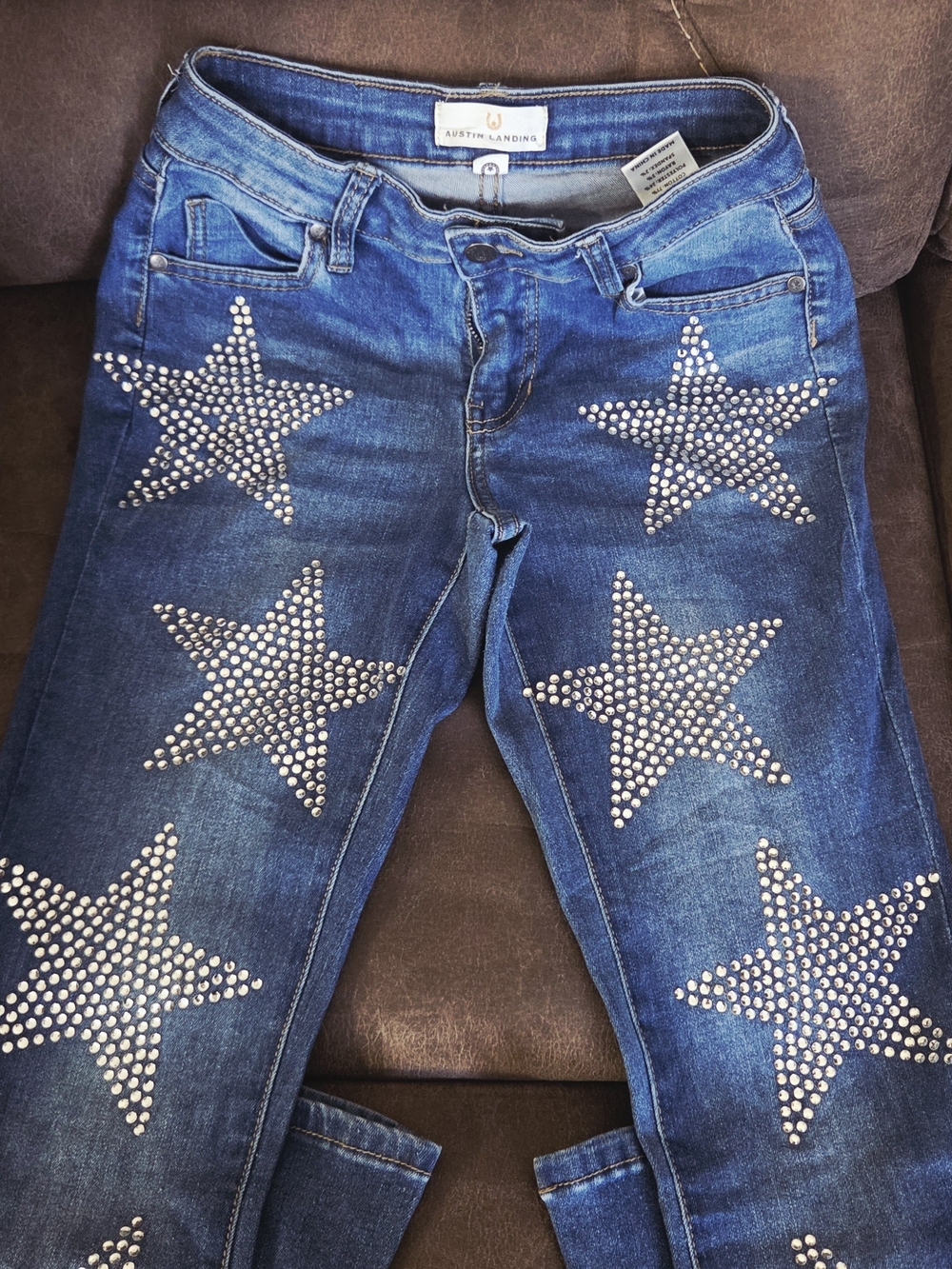 Austin Landing High-Rise Star-Studded Jeans - Blue